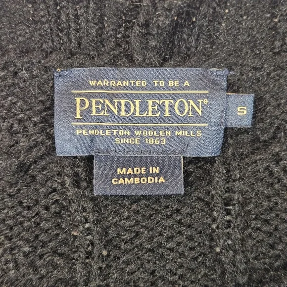 Pendleton Wool Cardigan Sweater Shetland Fisherman V-Neck Women's Small Black - Picture 4 of 7